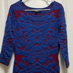 Beautiful! Blue Rain Sz Small Red Long Sleeve Dress w Blue Asian Flare Detailing